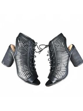 Sam Edelman “Rocco” Peeptoe Black Heeled Vegan Booties Size 7.5